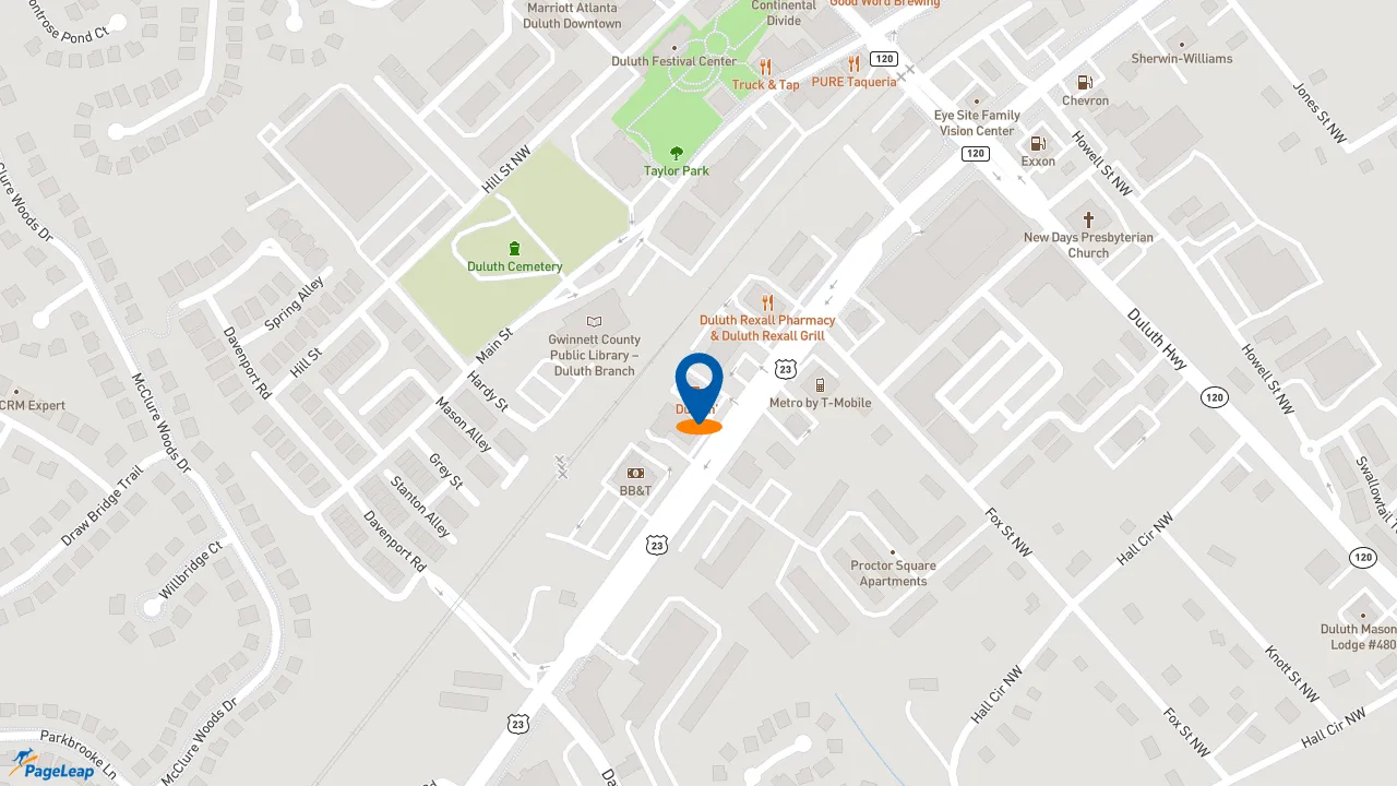 https://pageleap.com map showing location of Dunkin&#039; in Duluth.