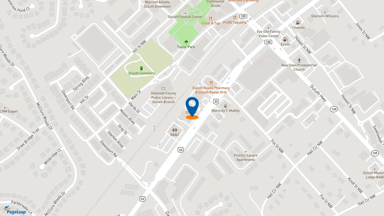 https://pageleap.com map showing location of Dunkin&#039; in Duluth.