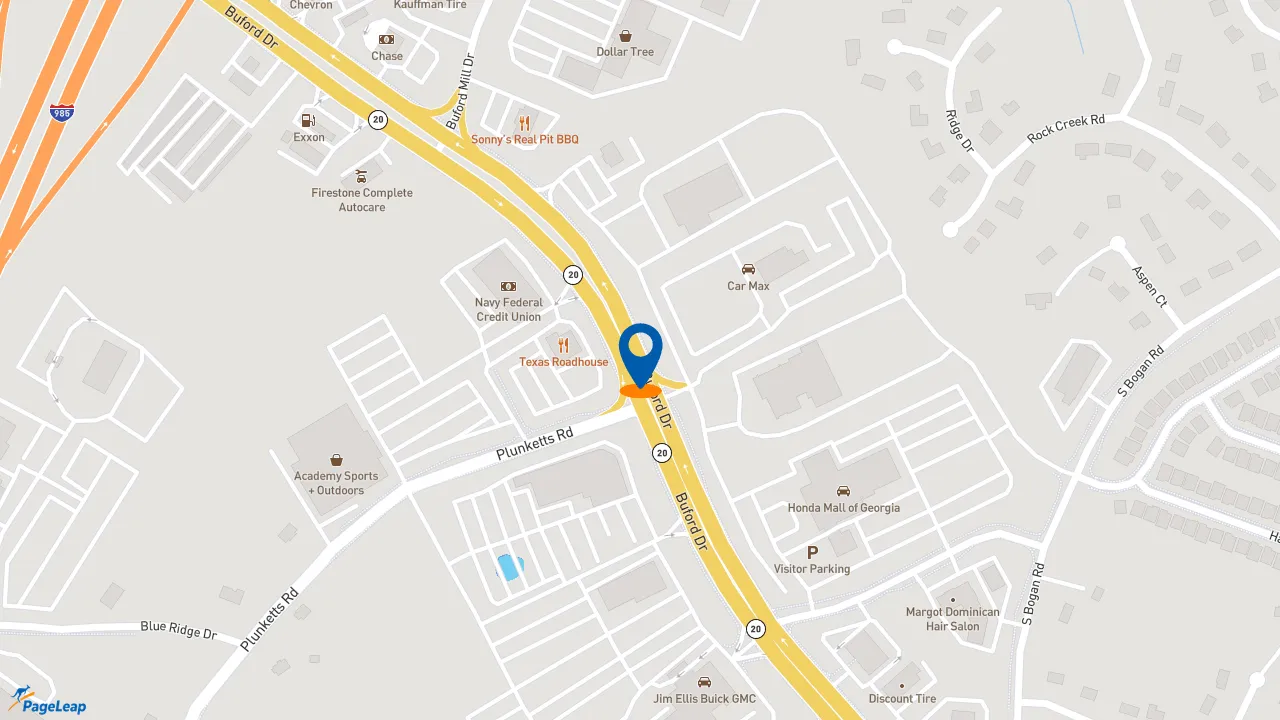 https://pageleap.com map showing location of Dunkin&#039; in Buford.