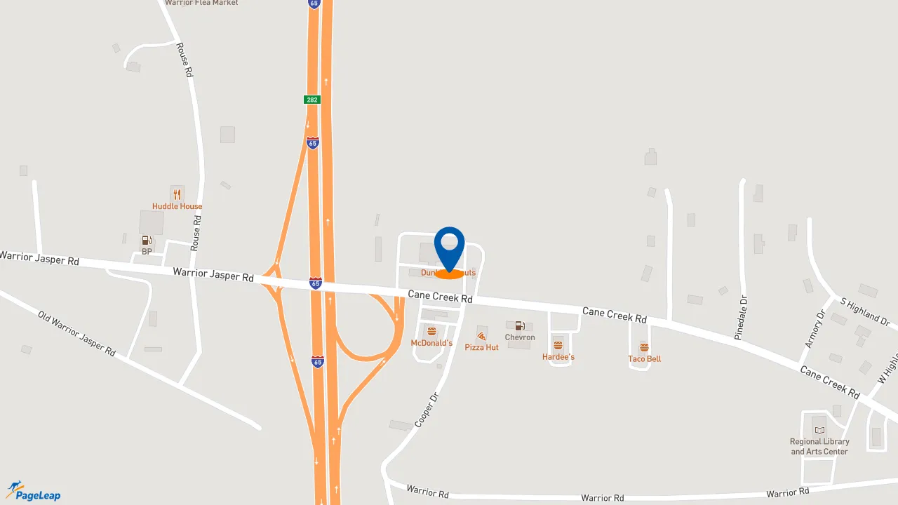 https://pageleap.com map showing location of Dunkin&#039; in Warrior.