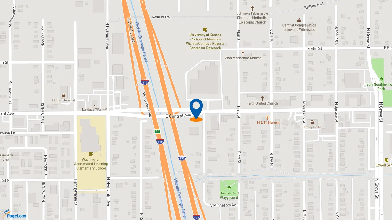 https://pageleap.com map showing location of Dunkin&#039;-Central Ave in Wichita.