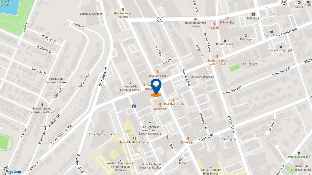 https://pageleap.com map showing location of Dunkin&#039; in Pittsburgh.