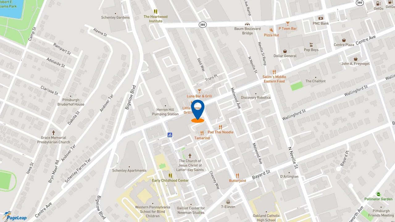 https://pageleap.com map showing location of Dunkin&#039; in Pittsburgh.