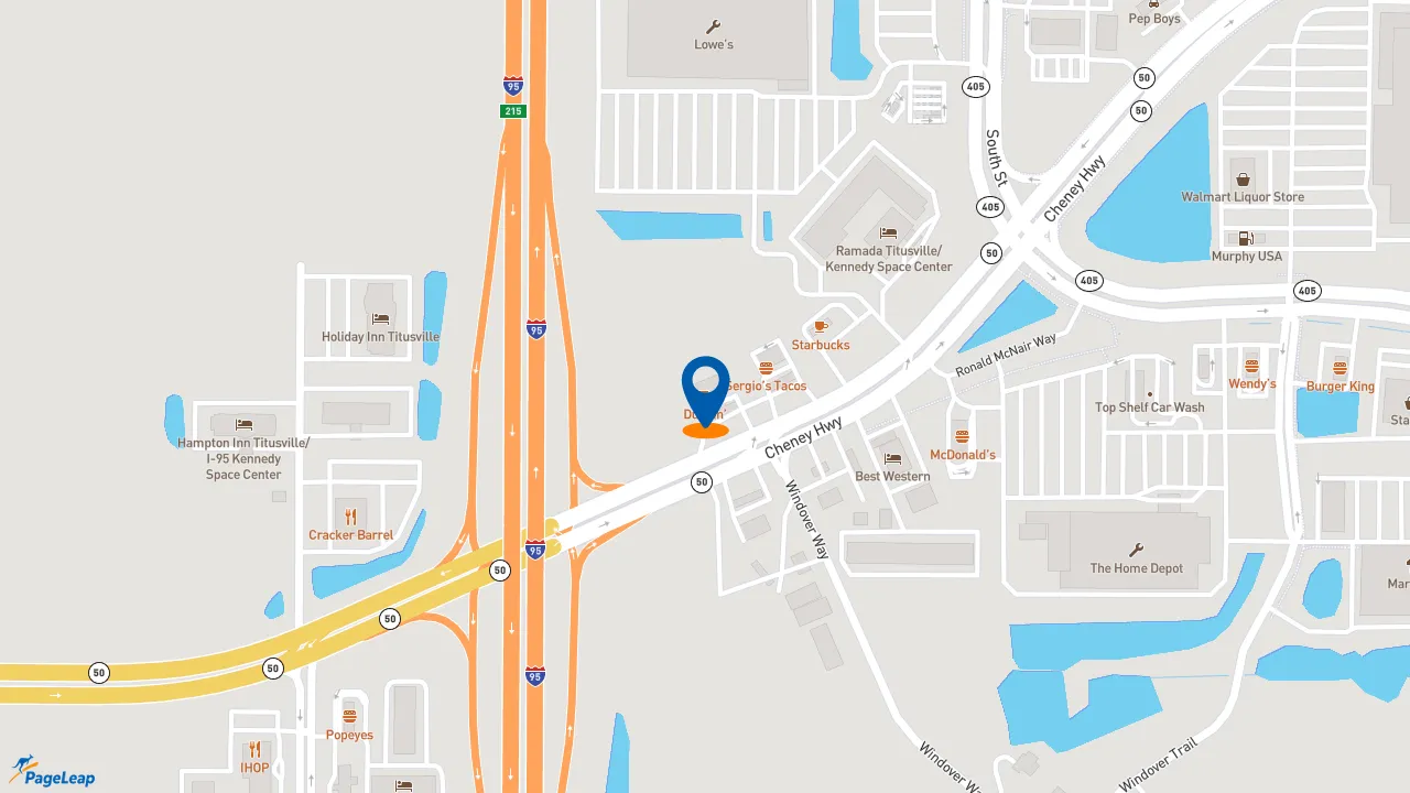 https://pageleap.com map showing location of Dunkin&#039; in Titusville.