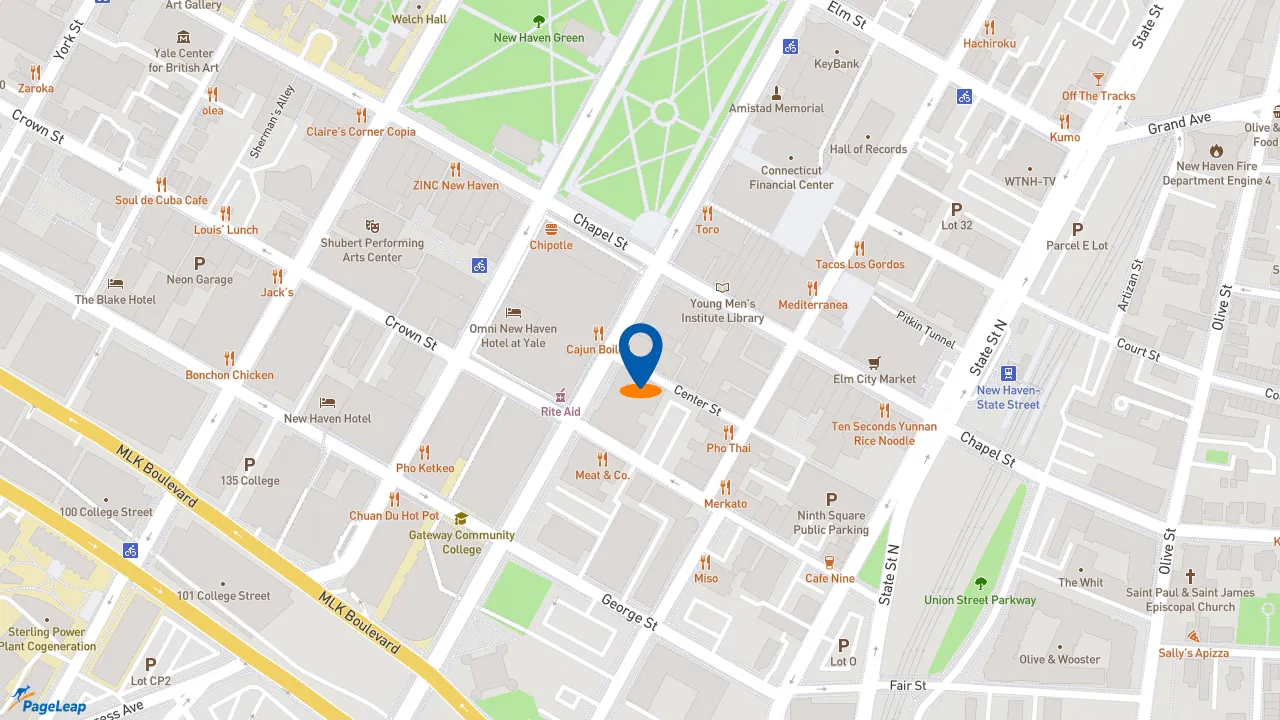 https://pageleap.com map showing location of Dunkin&#039; in New Haven.
