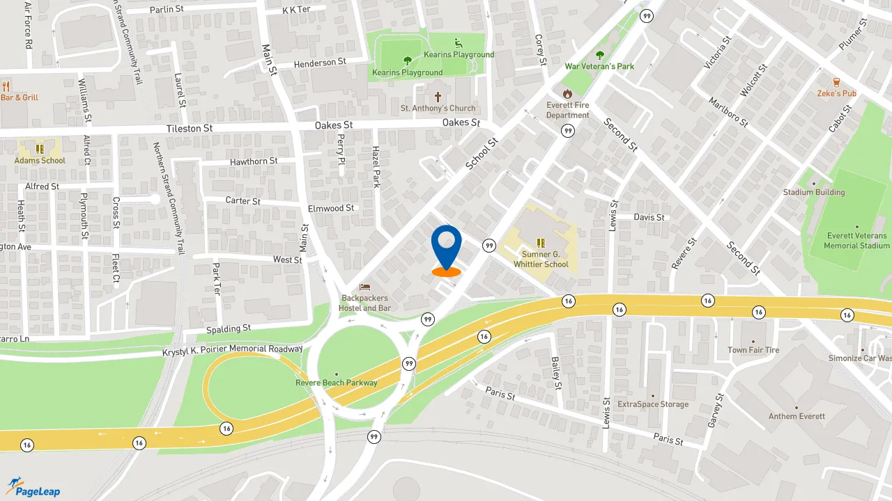 https://pageleap.com map showing location of Dunkin&#039; in Everett.