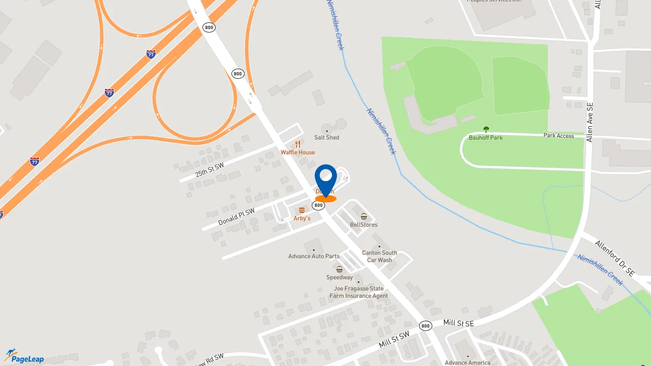 https://pageleap.com map showing location of Dunkin&#039; in Canton.