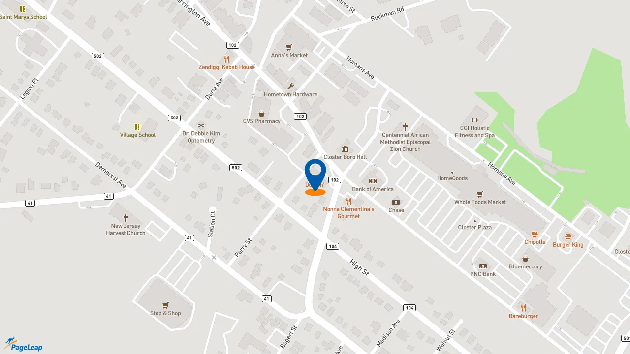 https://pageleap.com map showing location of Dunkin&#039; in Closter.
