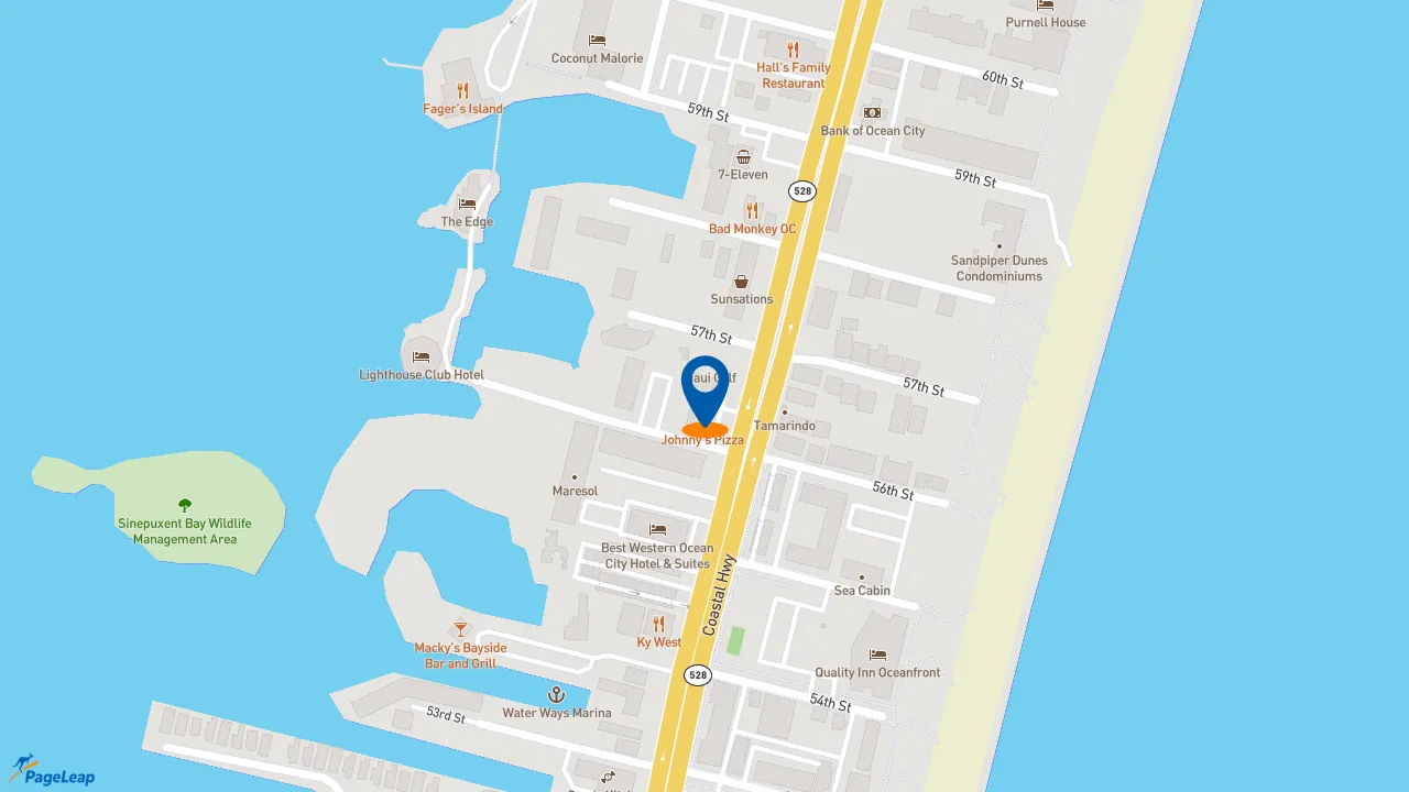 https://pageleap.com map showing location of Dunkin&#039; in Ocean City.