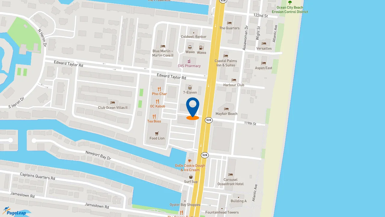 https://pageleap.com map showing location of Dunkin&#039; in Ocean City.