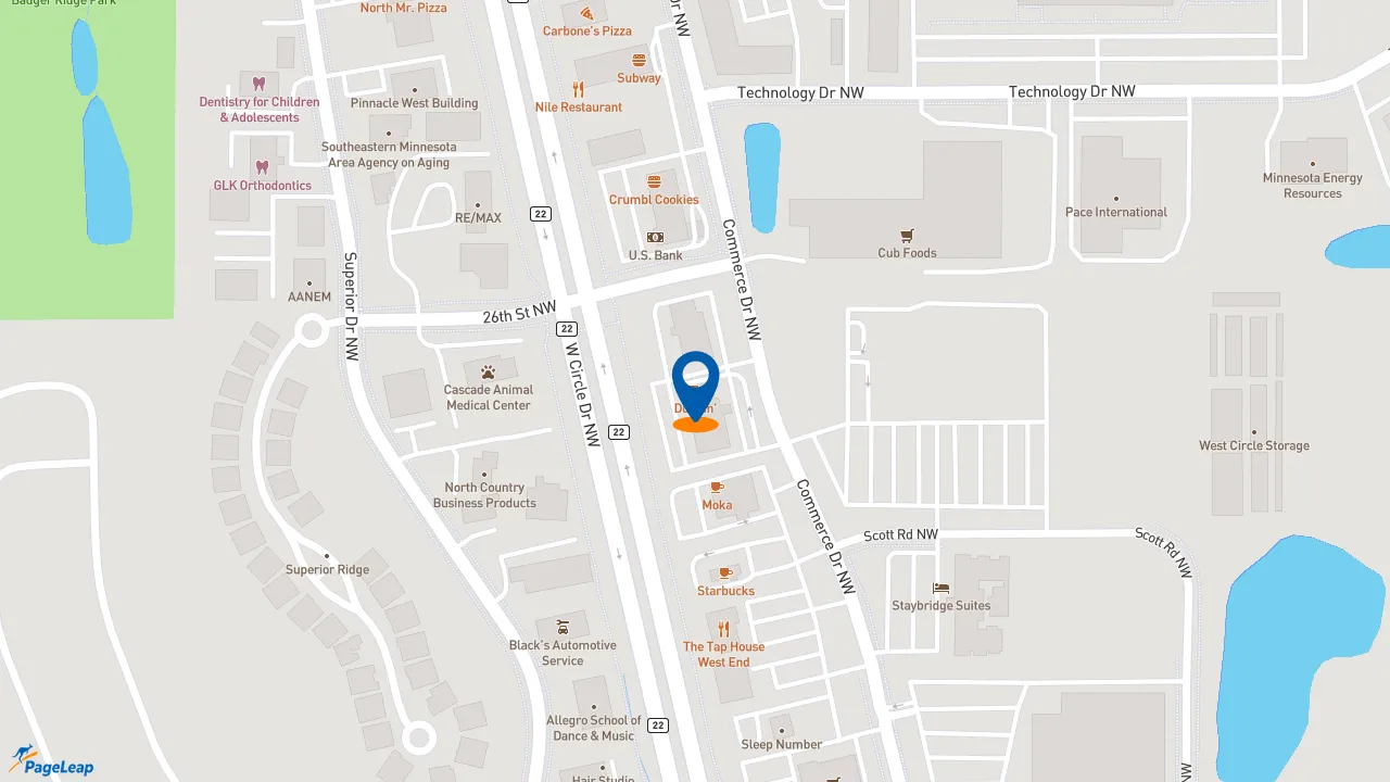 https://pageleap.com map showing location of Dunkin&#039; in Rochester.
