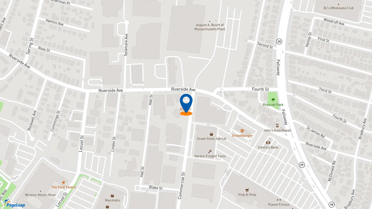 https://pageleap.com map showing location of Dunkin&#039; in Medford.