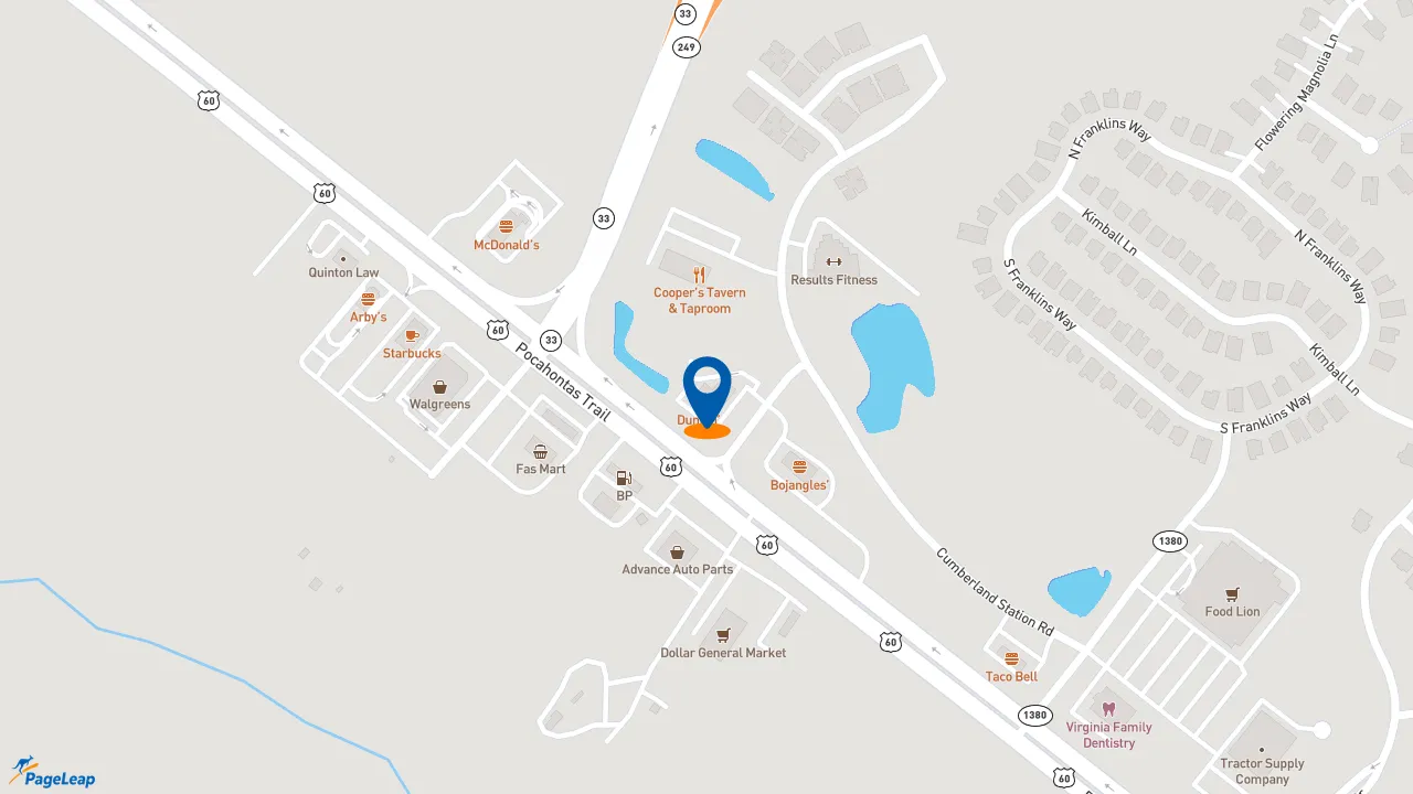 https://pageleap.com map showing location of Dunkin&#039; in Quinton.
