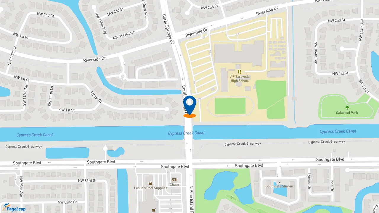 https://pageleap.com map showing location of Dunkin&#039; in Coral Springs.