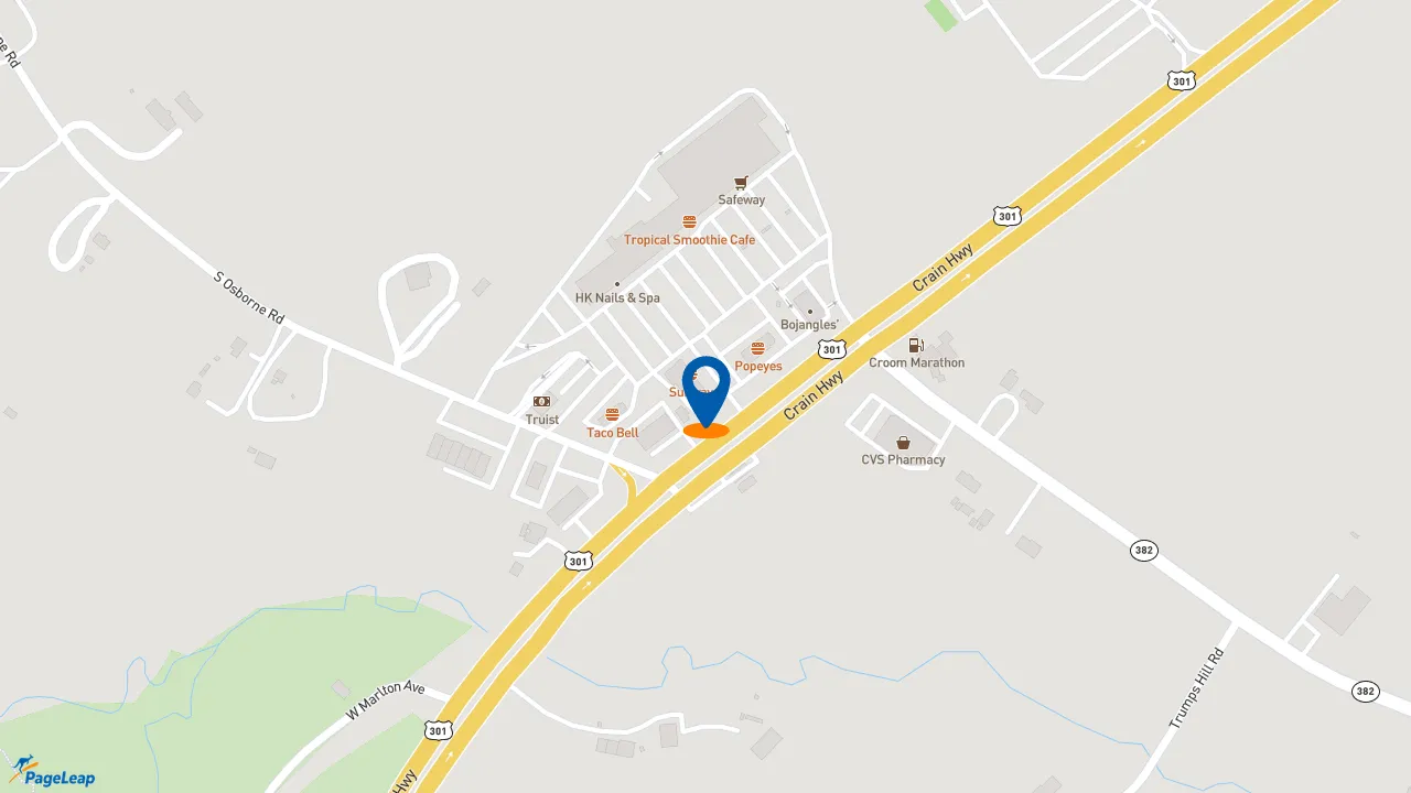 https://pageleap.com map showing location of Dunkin&#039; in Upper Marlboro.