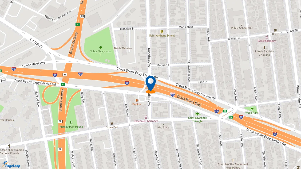 https://pageleap.com map showing location of Dunkin&#039; in Bronx.