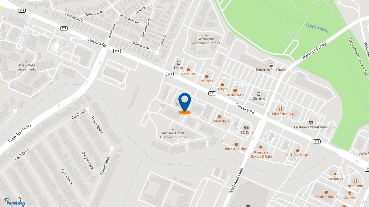 https://pageleap.com map showing location of Dunkin&#039; in San Antonio.