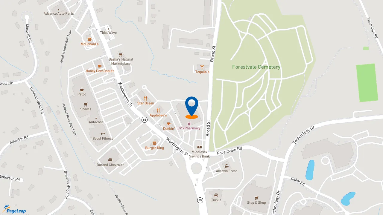 https://pageleap.com map showing location of Dunkin&#039; in Hudson.