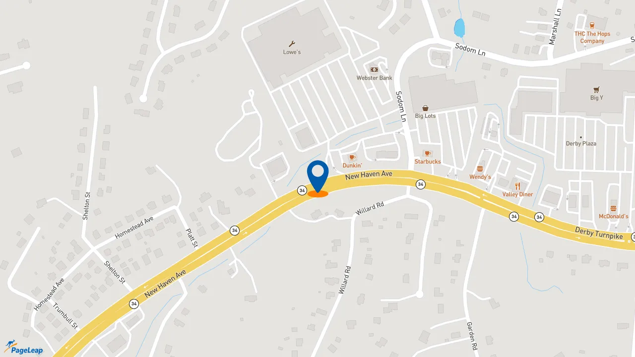 https://pageleap.com map showing location of Dunkin&#039; in Derby.