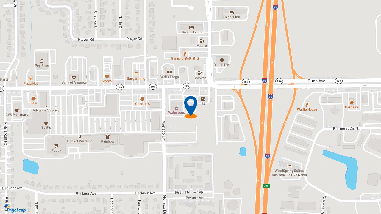 https://pageleap.com map showing location of Dunkin&#039; in Jacksonville.