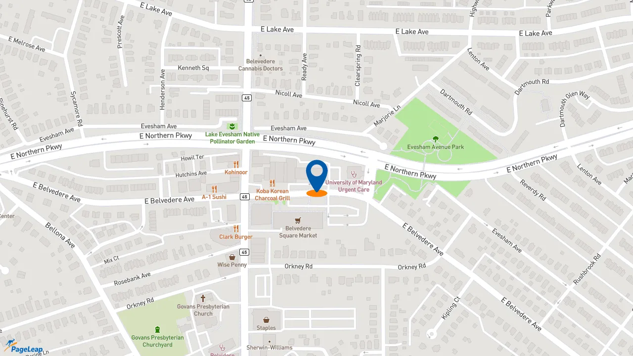 https://pageleap.com map showing location of Dunkin&#039; in Baltimore.