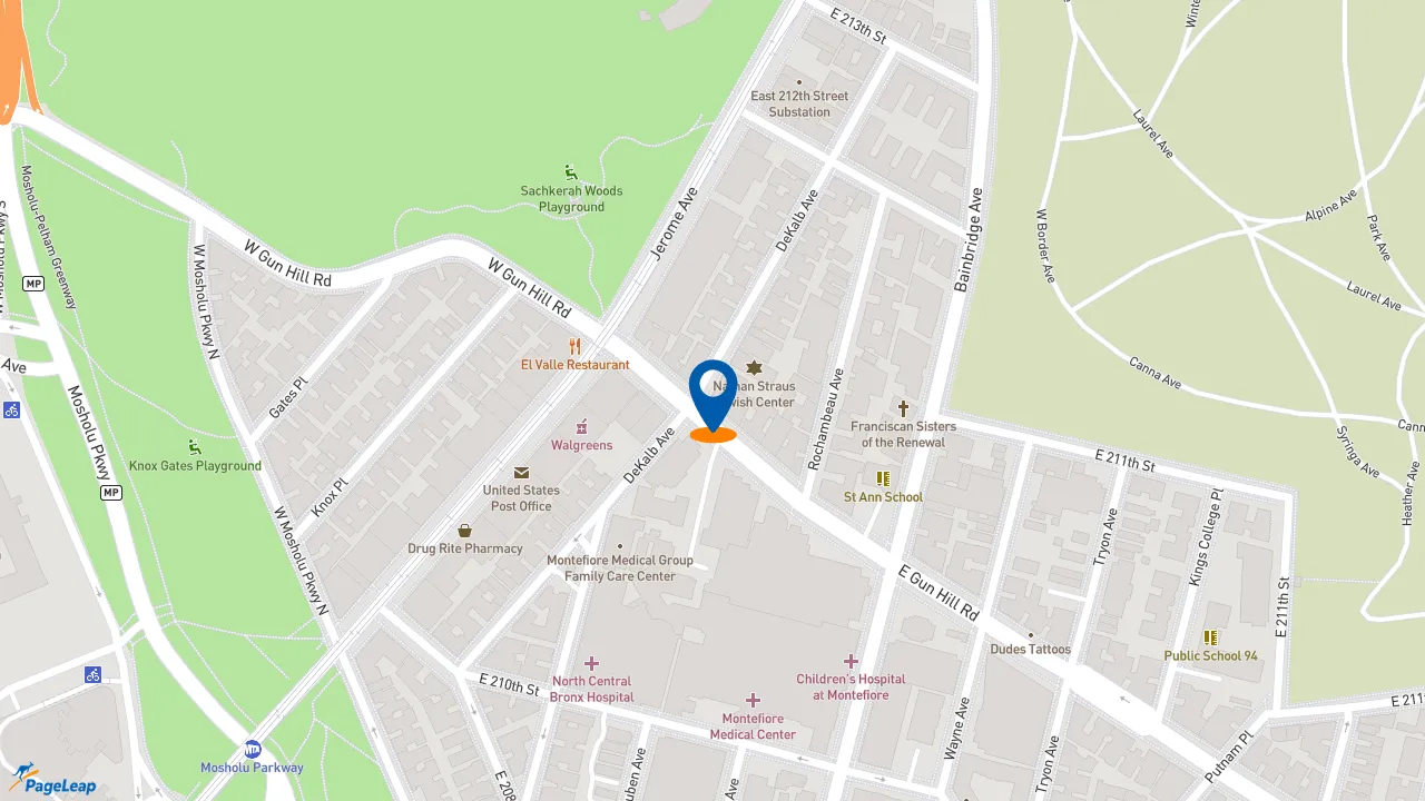 https://pageleap.com map showing location of Dunkin&#039; in Bronx.