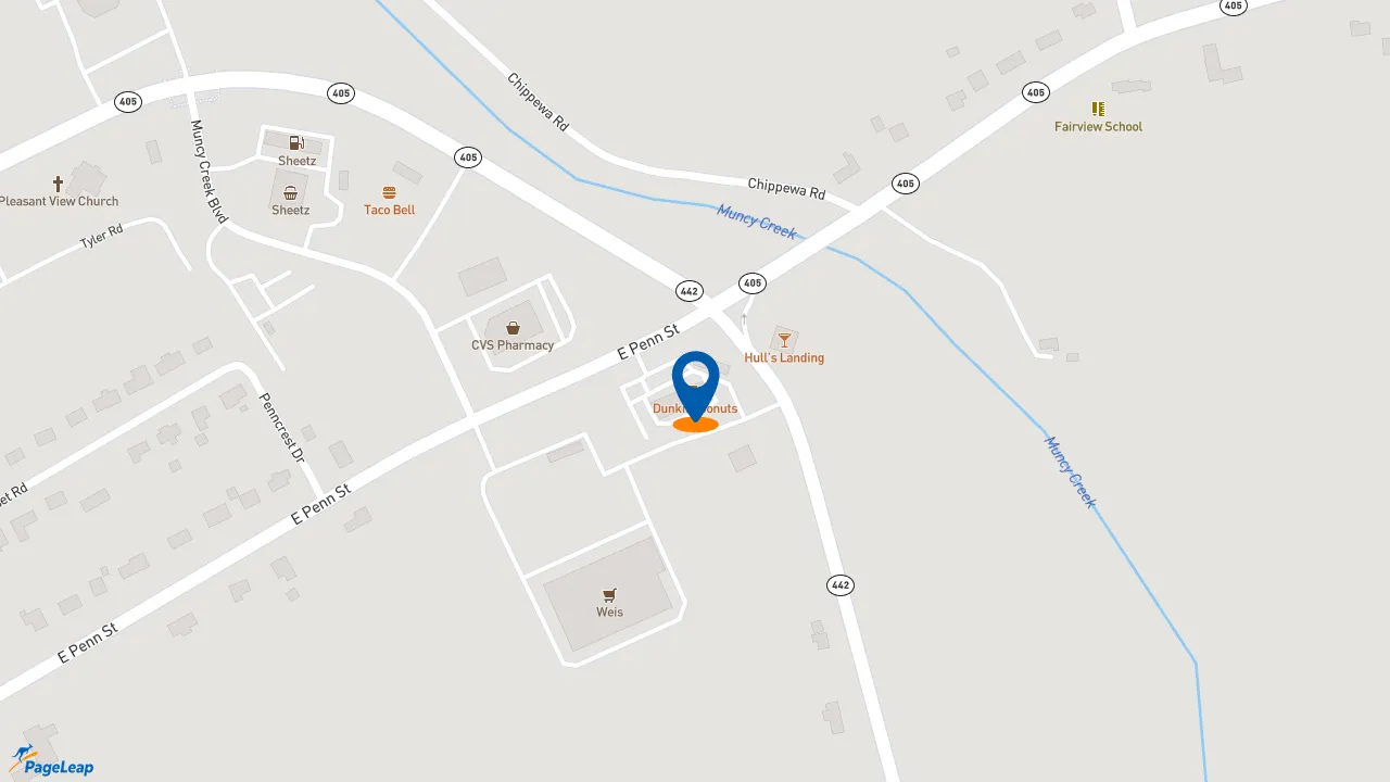 https://pageleap.com map showing location of Dunkin&#039; in Muncy.