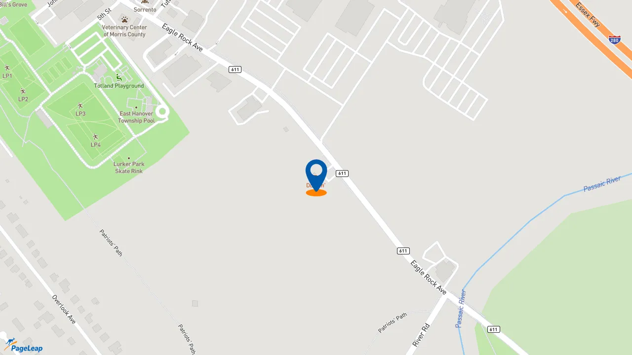 https://pageleap.com map showing location of Dunkin&#039; in East Hanover.