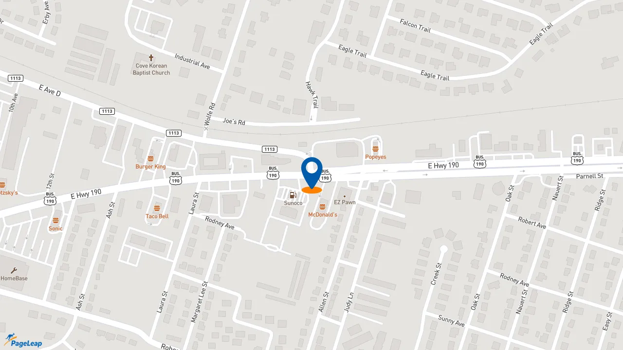 https://pageleap.com map showing location of Dunkin&#039; in Copperas Cove.