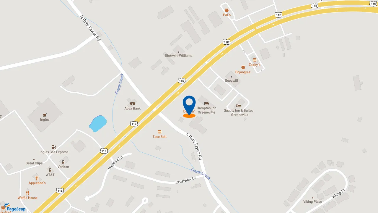 https://pageleap.com map showing location of Dunkin&#039; in Greeneville.