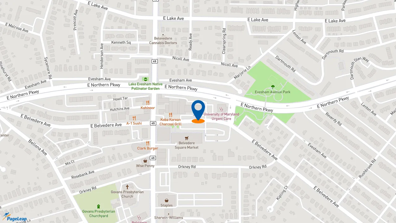 https://pageleap.com map showing location of Dunkin&#039; in Baltimore.