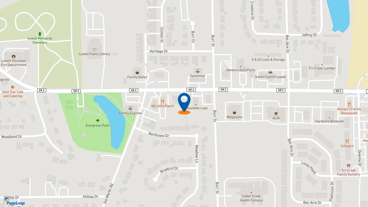 https://pageleap.com map showing location of Dunkin&#039; in Lowell.