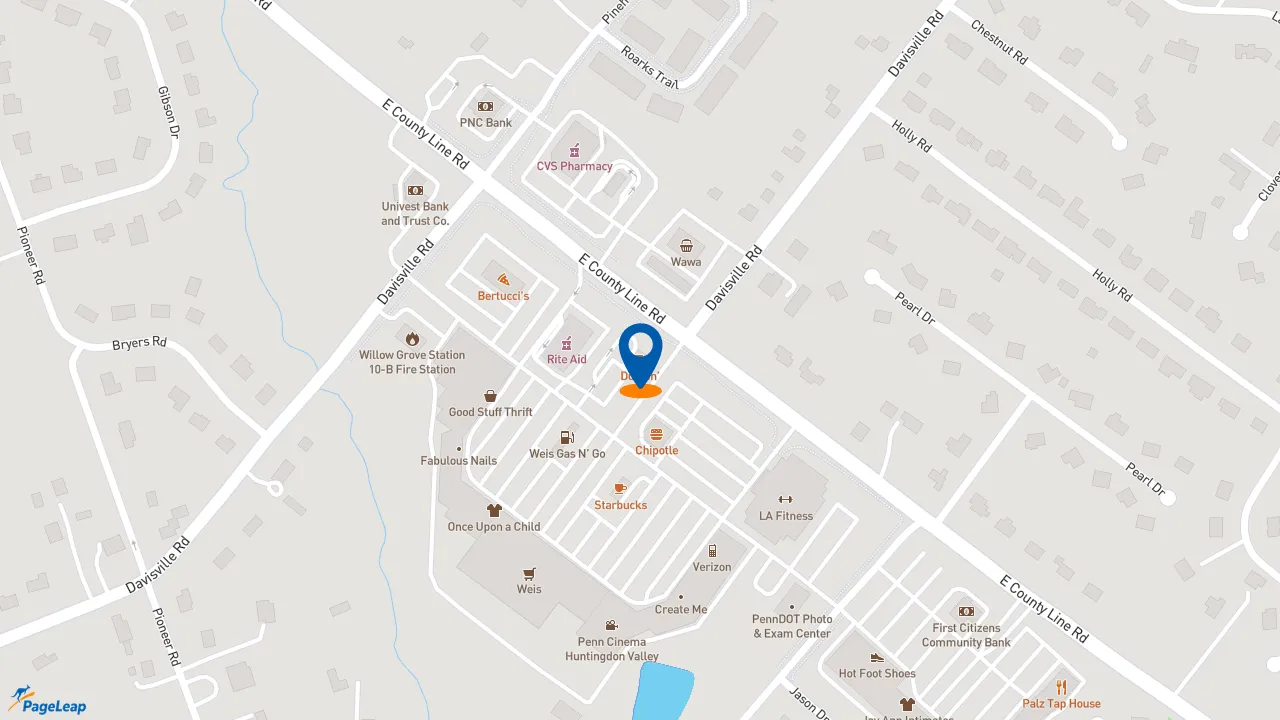 https://pageleap.com map showing location of Dunkin&#039; in Upper Moreland Township.