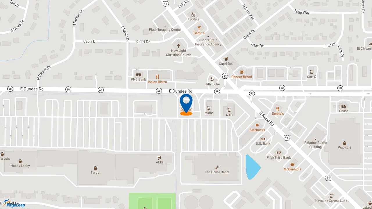 https://pageleap.com map showing location of Dunkin&#039; in Palatine.