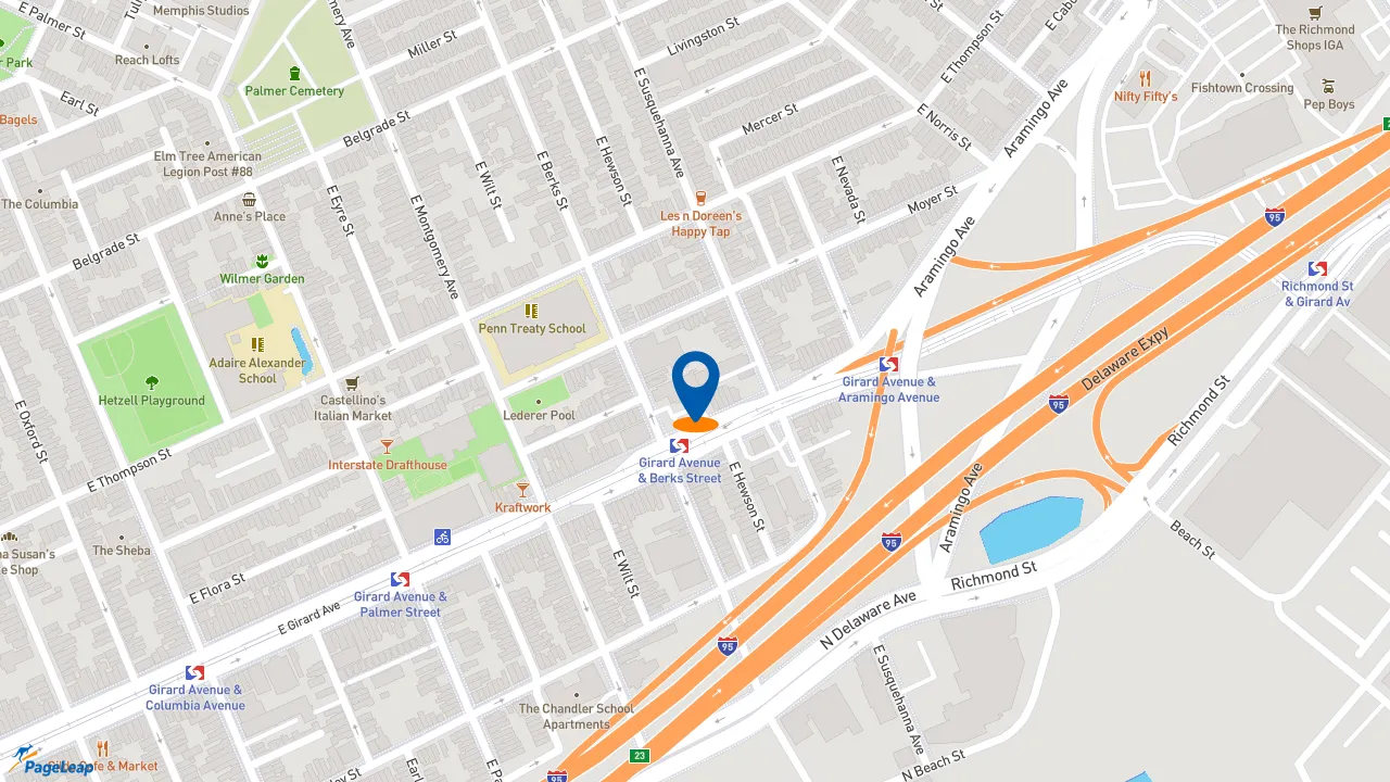 https://pageleap.com map showing location of Dunkin&#039; in Philadelphia.