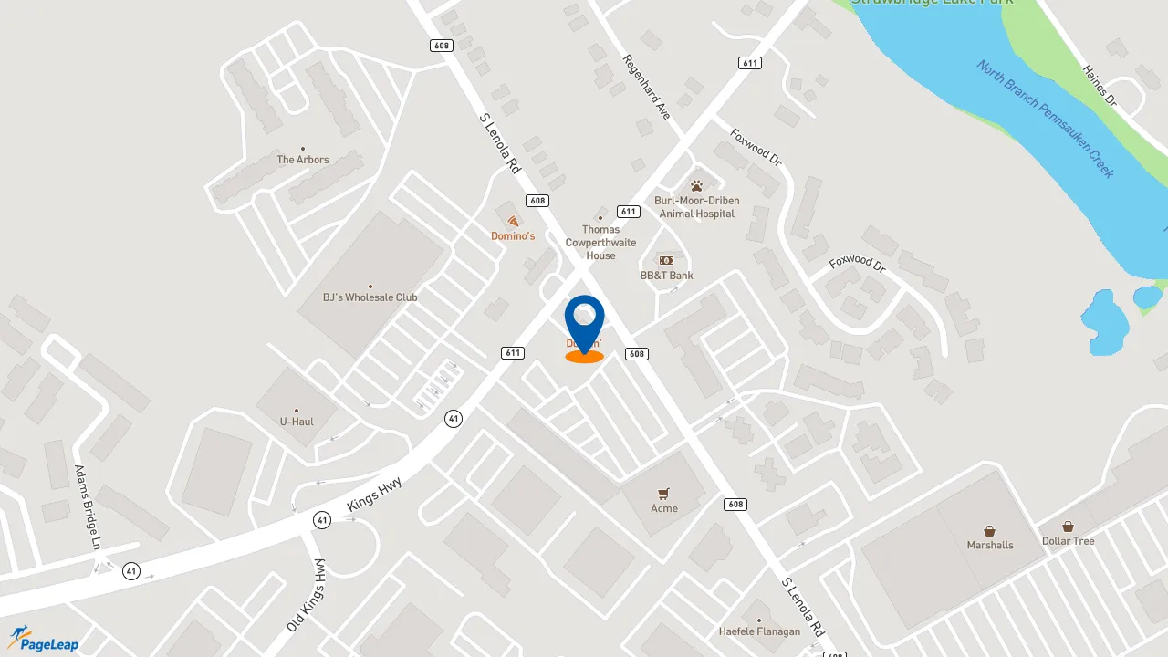 https://pageleap.com map showing location of Dunkin&#039; in Maple Shade Township.