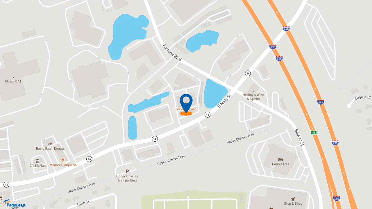 https://pageleap.com map showing location of Dunkin&#039; in Milford.