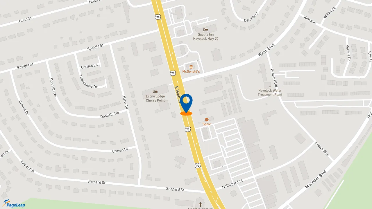 https://pageleap.com map showing location of Dunkin&#039; in Havelock.