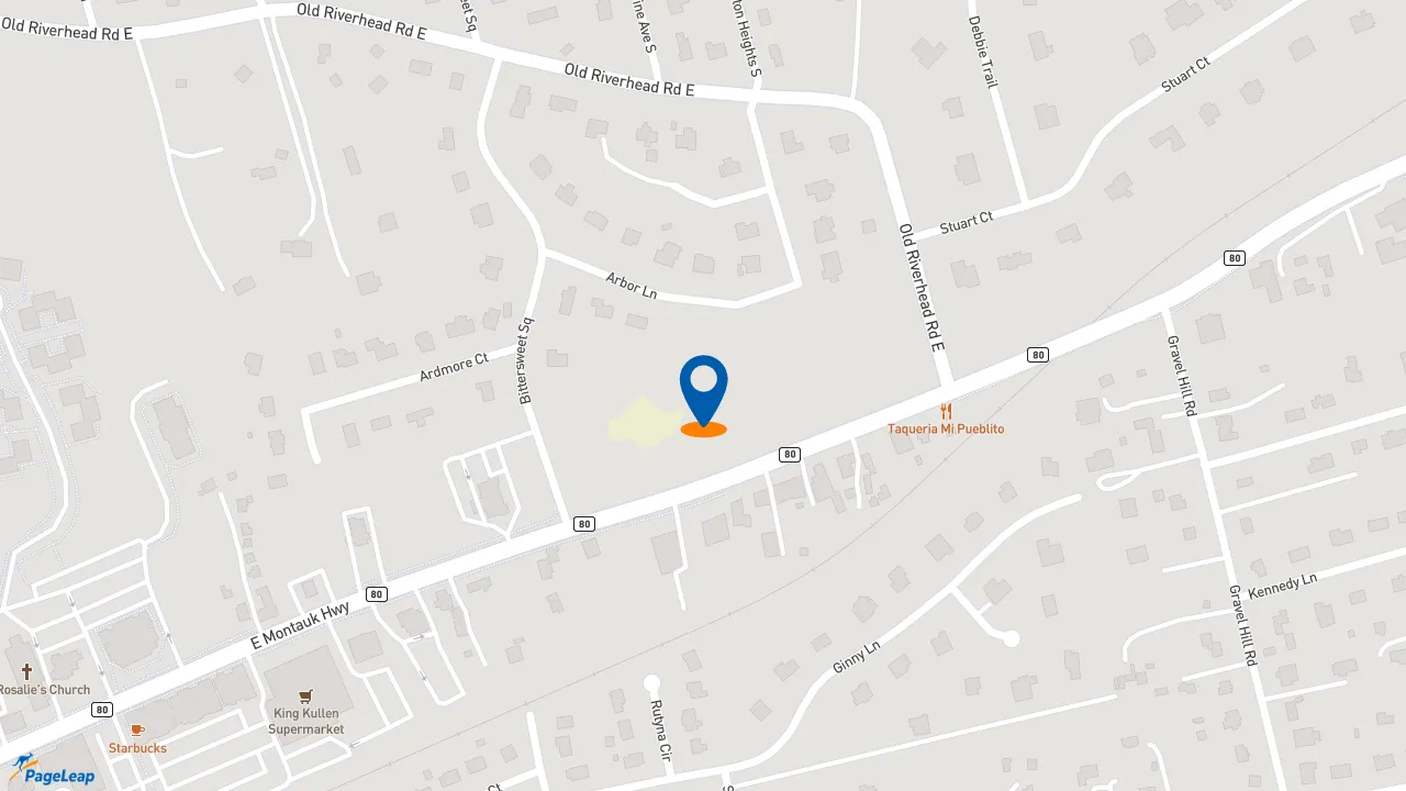 https://pageleap.com map showing location of Dunkin&#039; in Hampton Bays.