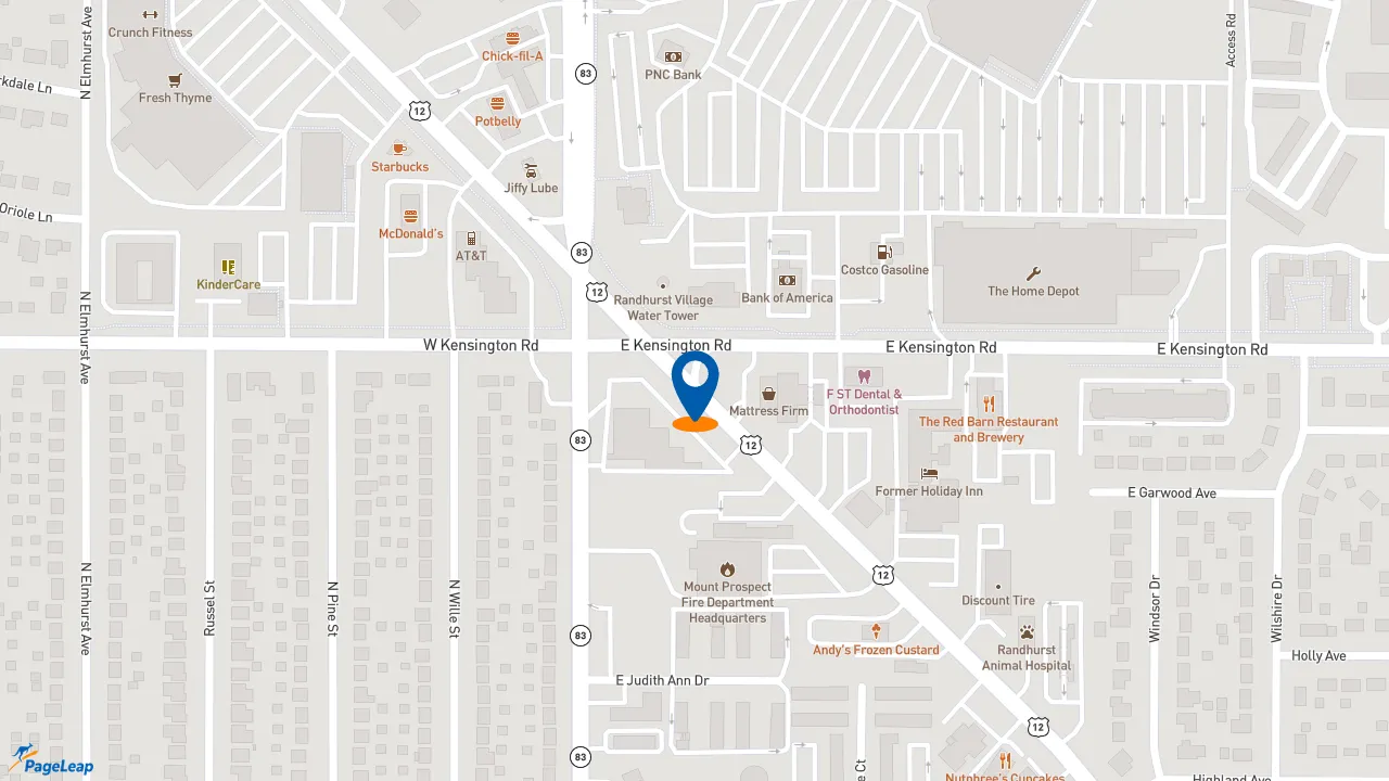 https://pageleap.com map showing location of Dunkin&#039; in Mount Prospect.