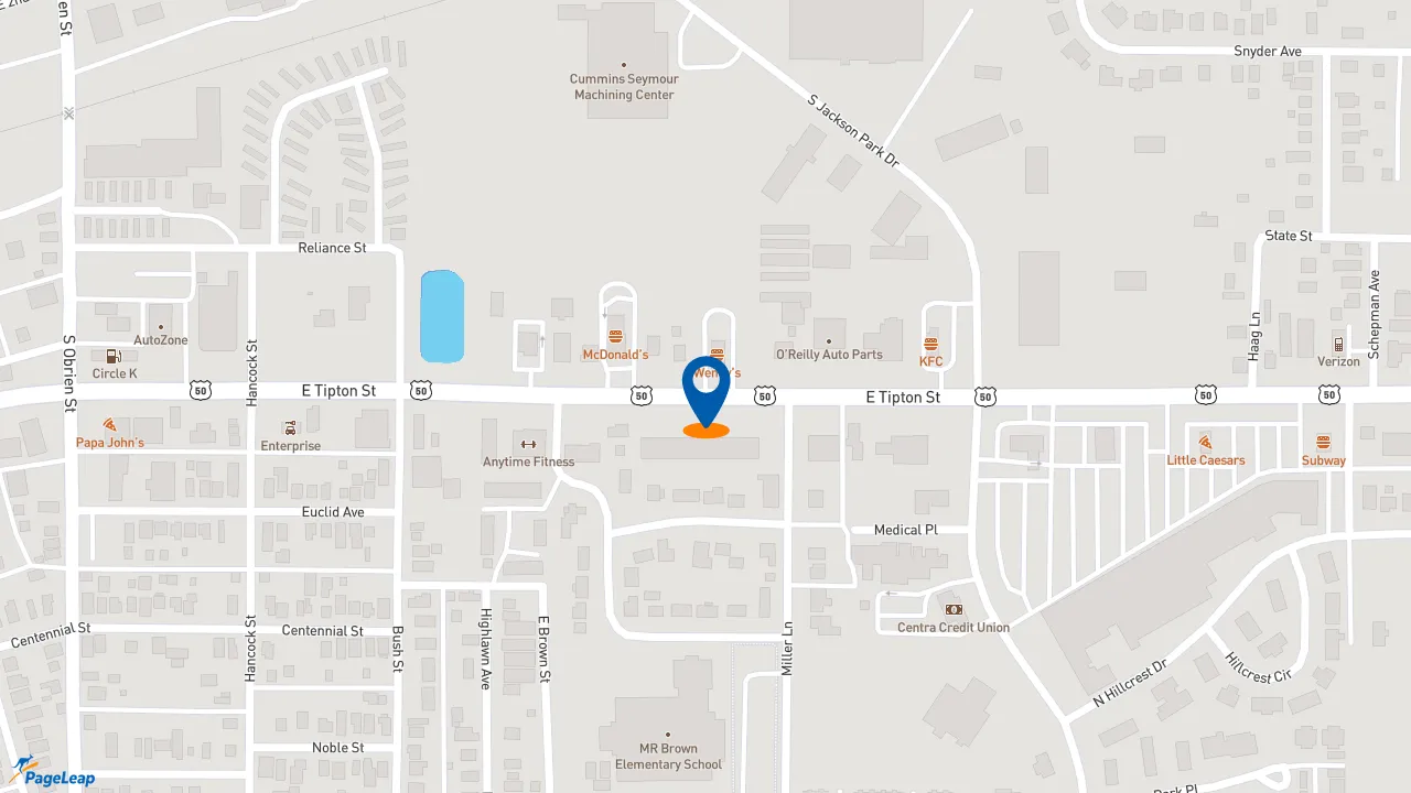 https://pageleap.com map showing location of Dunkin&#039; in Seymour.