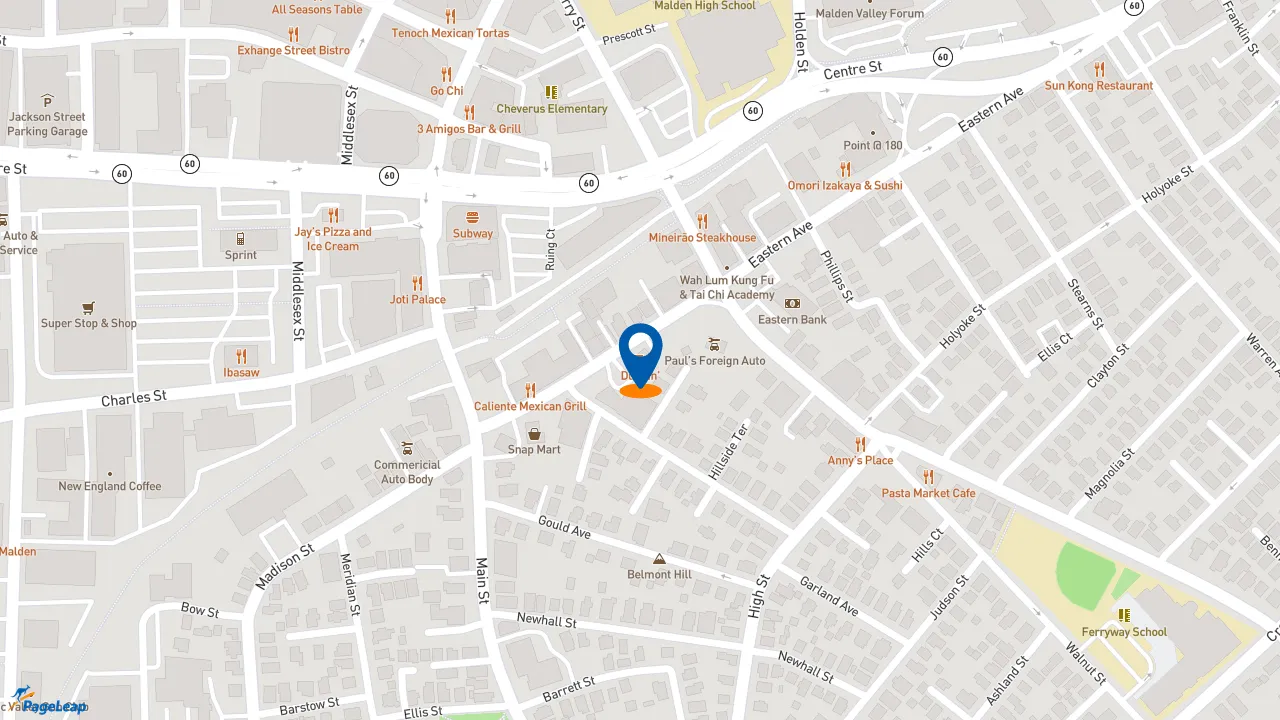 https://pageleap.com map showing location of Dunkin&#039; in Malden.