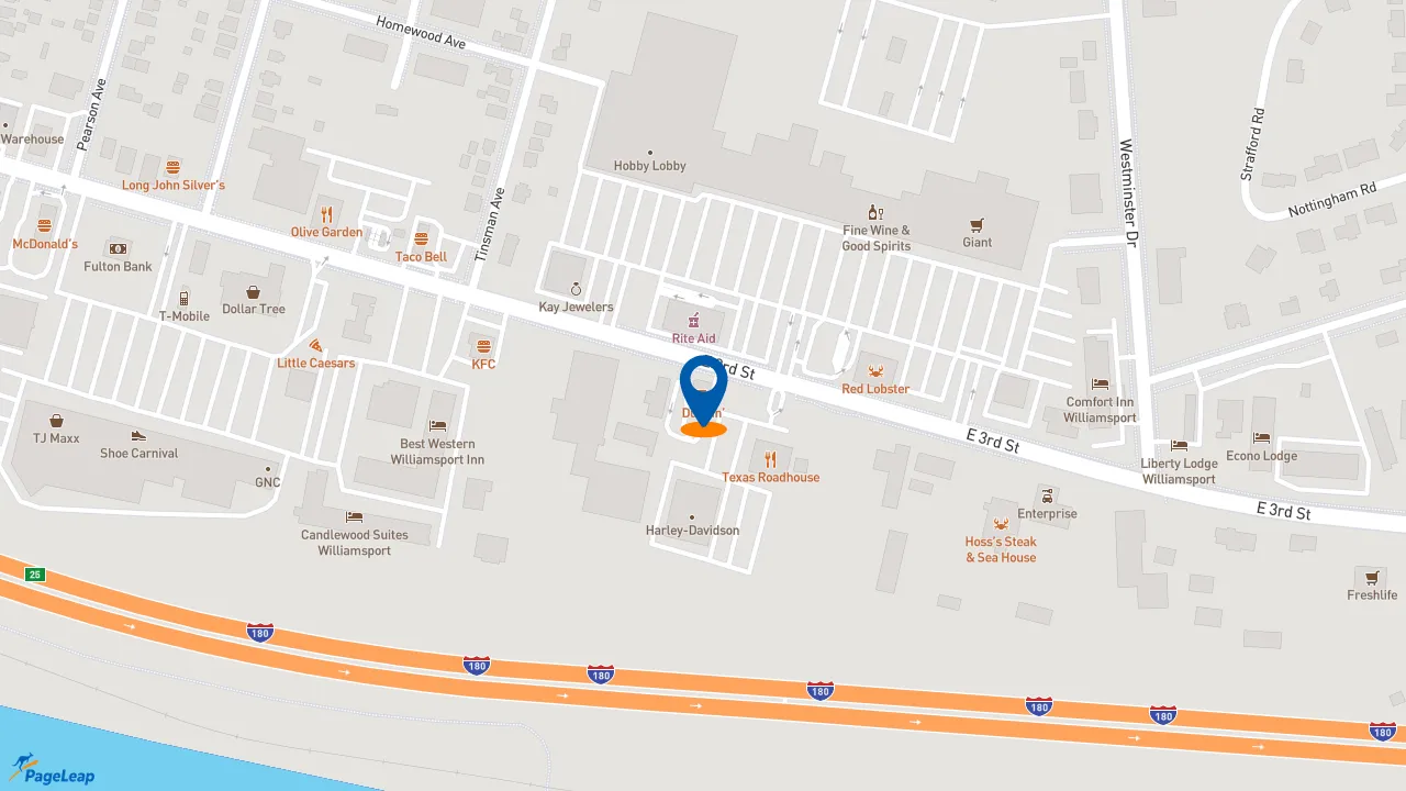 https://pageleap.com map showing location of Dunkin&#039; in Williamsport.