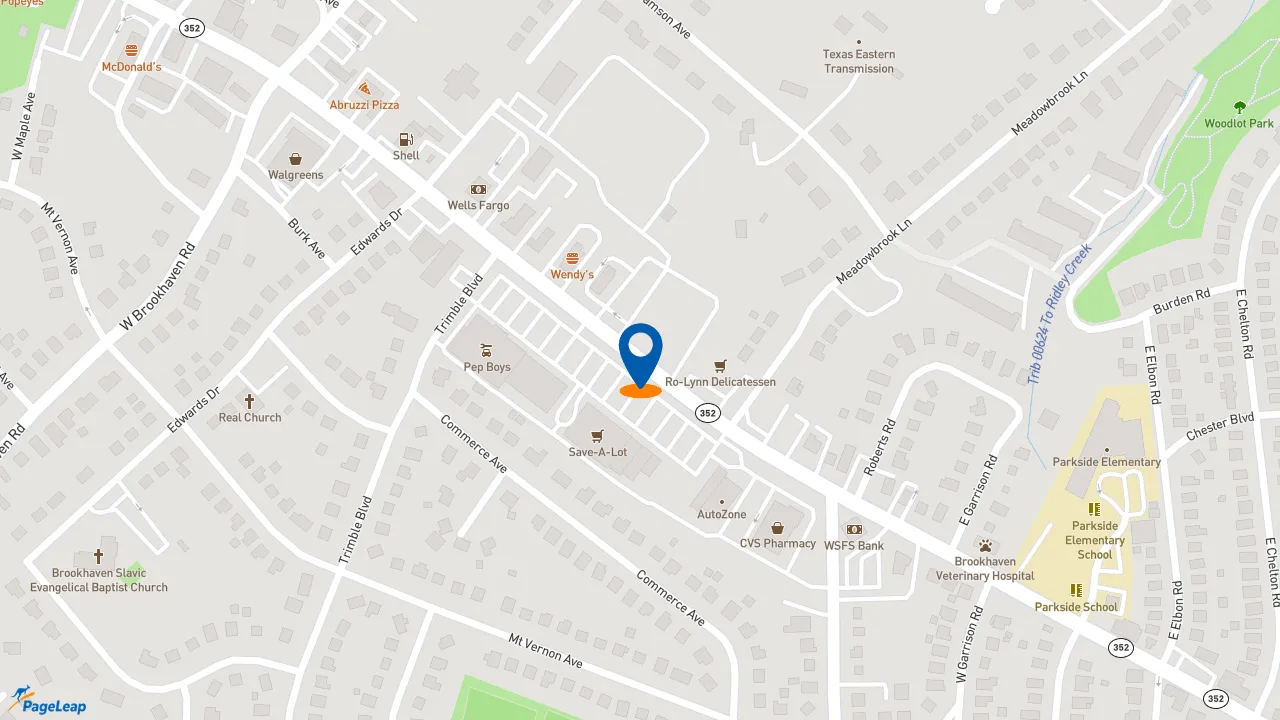 https://pageleap.com map showing location of Dunkin&#039; in Brookhaven.