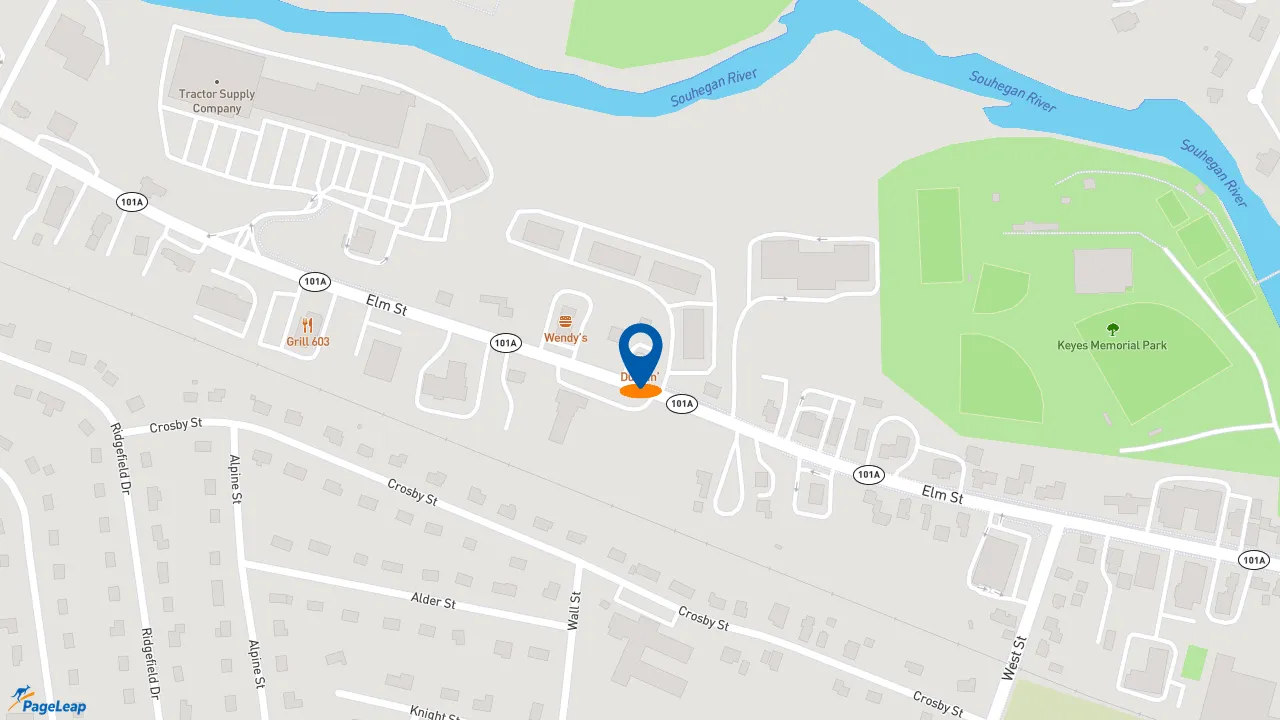 https://pageleap.com map showing location of Dunkin&#039; in Milford.
