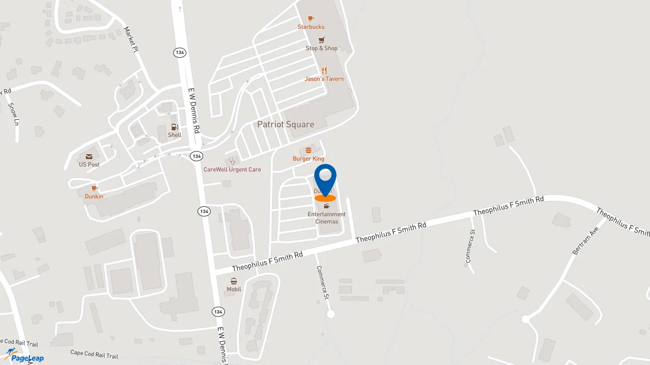 https://pageleap.com map showing location of Dunkin&#039; in South Dennis.