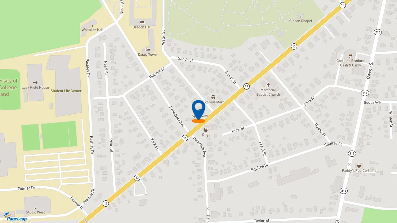 https://pageleap.com map showing location of Dunkin&#039; in Cortland.