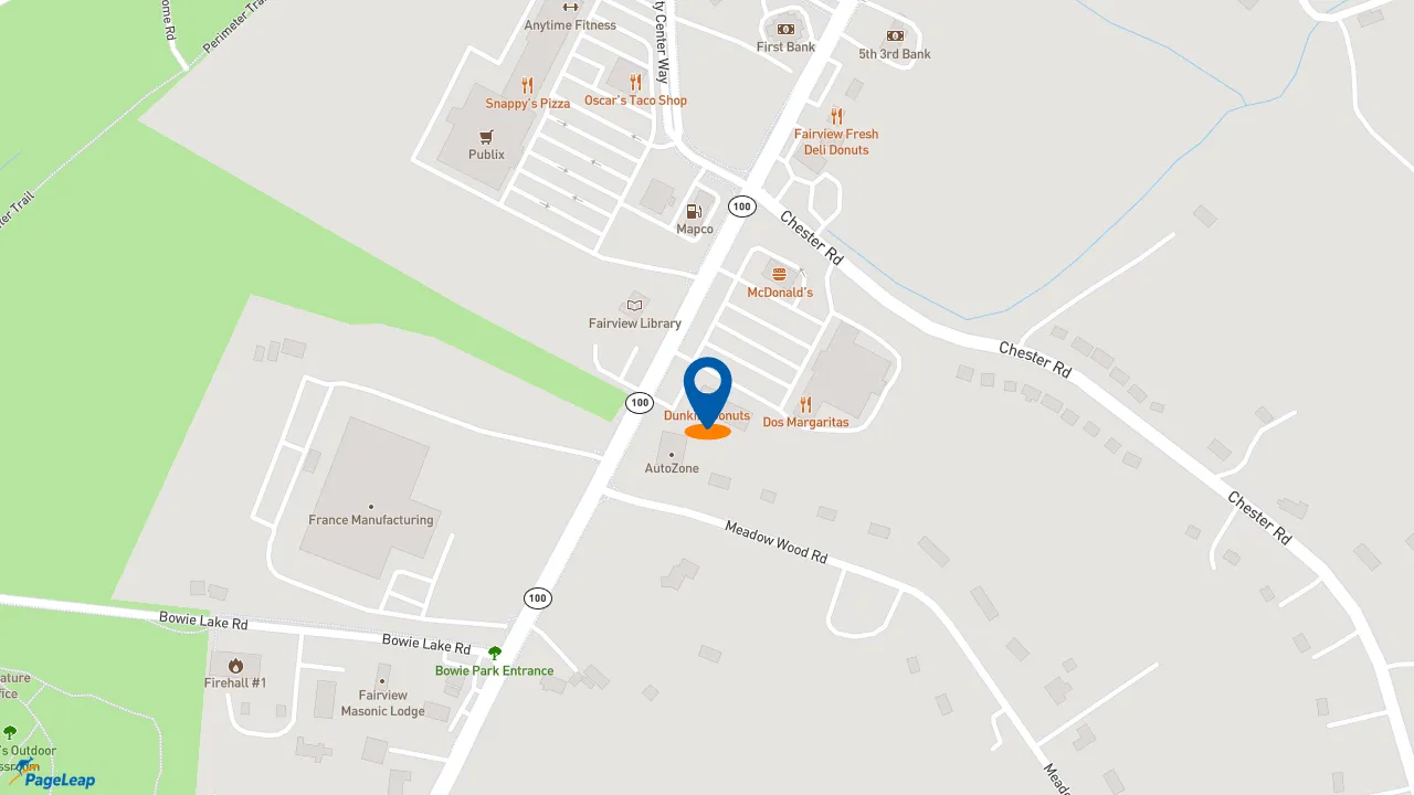 https://pageleap.com map showing location of Dunkin&#039; in Fairview.