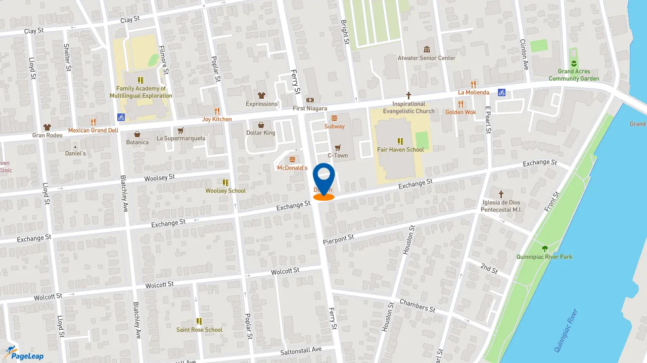 https://pageleap.com map showing location of Dunkin&#039; in New Haven.