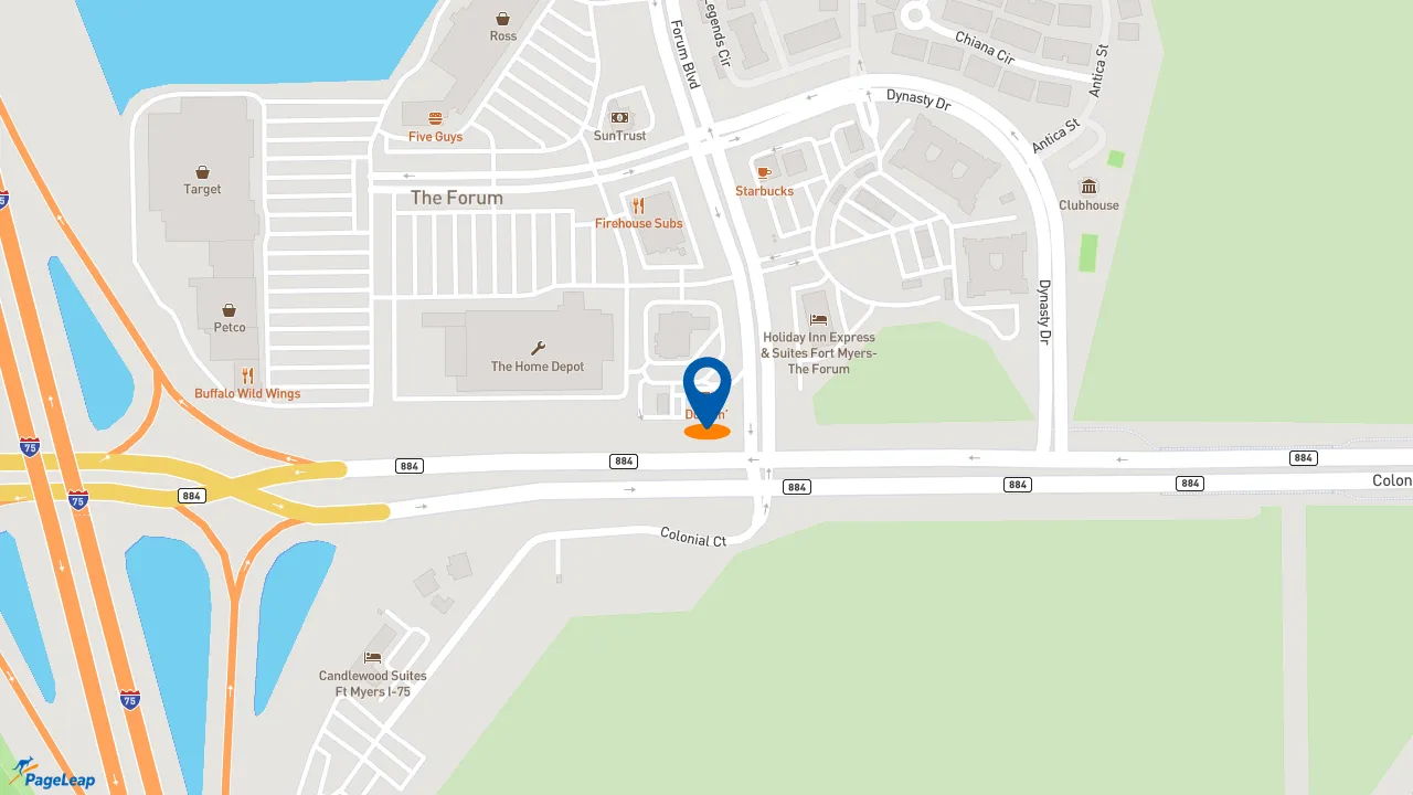 https://pageleap.com map showing location of Dunkin&#039; in Fort Myers.